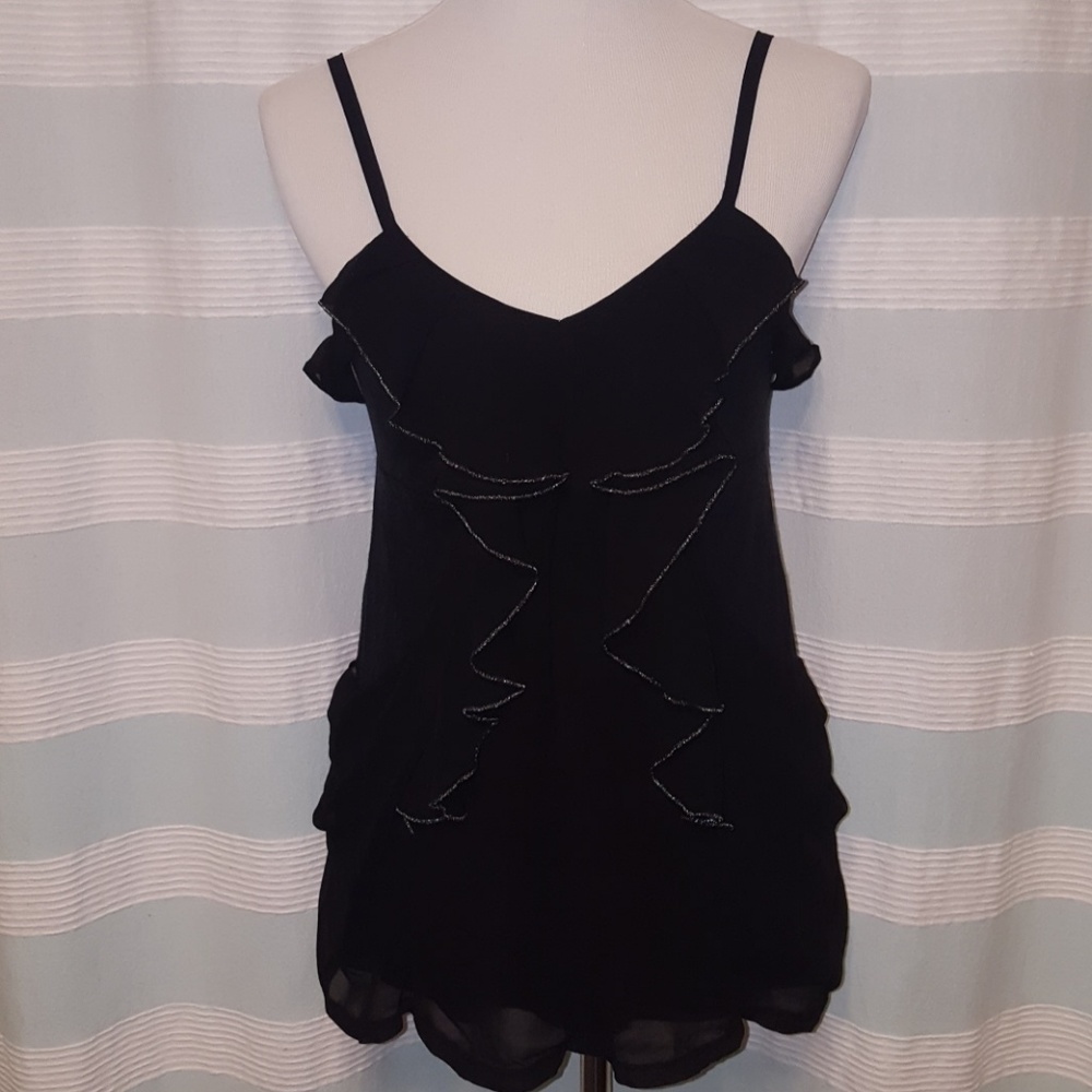 Black ruffle top with silver lining